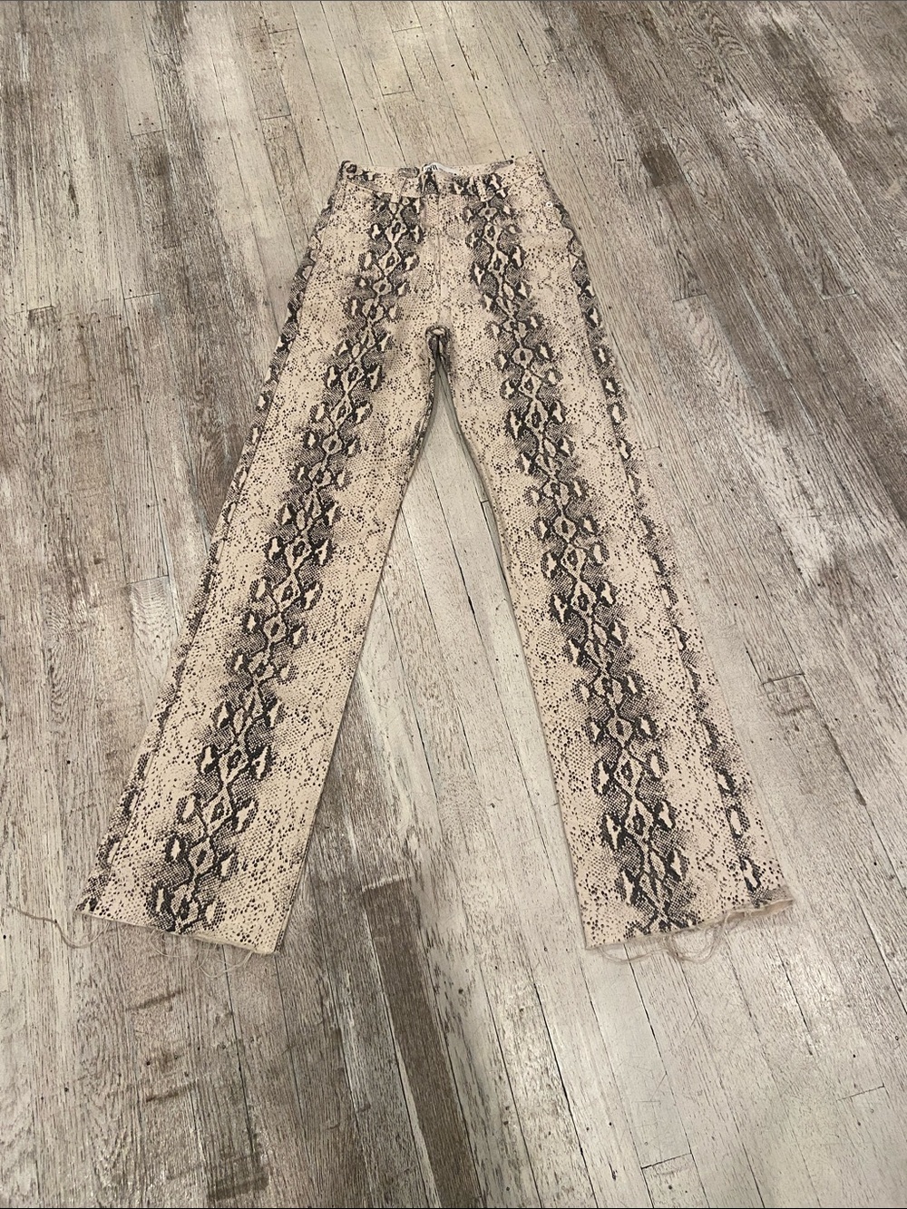 Zara Beige Snake-Print Flare Jeans GOOD CONDITION SIZE 4 - Picture 7 of 12
